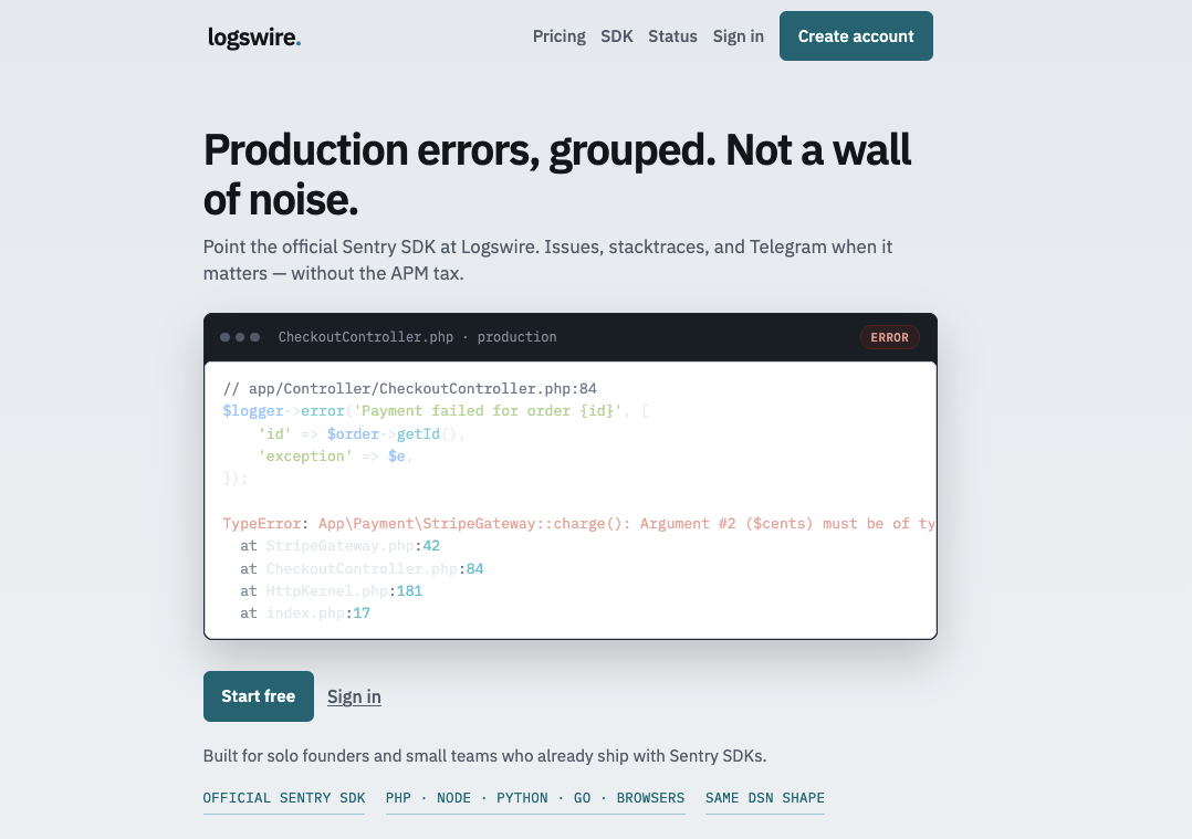 Screenshot of Logswire